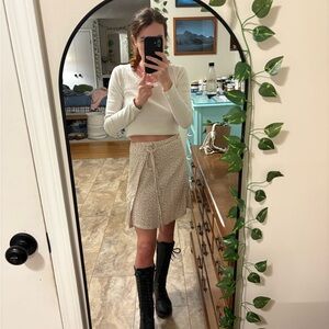 Brandy Melville Genevieve White and Pink Floral Wrap Skirt